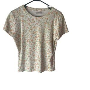 City Lights Vintage 90s Large‎ USA Floral Feminine Ribbed Short Sleeve T Shirt
